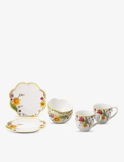 VILLEROY & BOCH Spring Awakening Floral-embossed Porcelain Breakfast Set Of Six